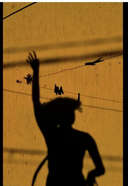 Dancer's shadow on a sunlit wall